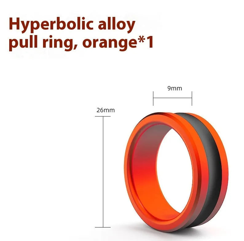 Orange and silver alloy fishing hand guard pull loop tool with non-slip grip surface