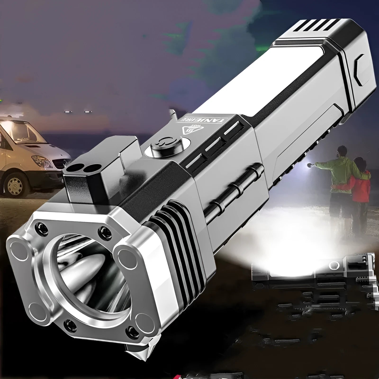 Silver portable power bank LED emergency work light with strong beam for outdoor use