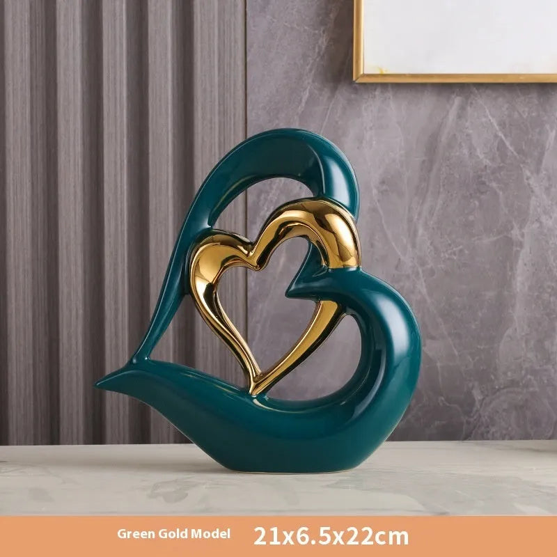 Modern white porcelain love heart ornament with geometric style on a table.