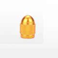 Aluminium alloy mountain bike tyre valve cap shown in gold, red, silver, blue, and black colour options.