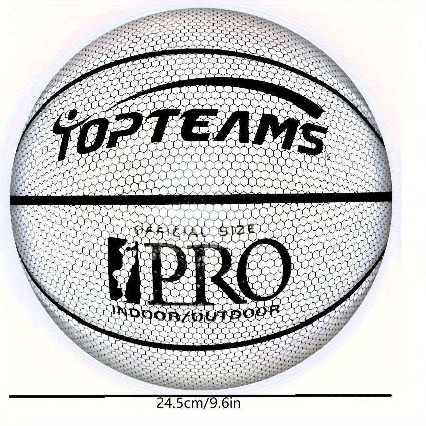 No. 7 holographic luminous reflective basketball with fluorescent design on court