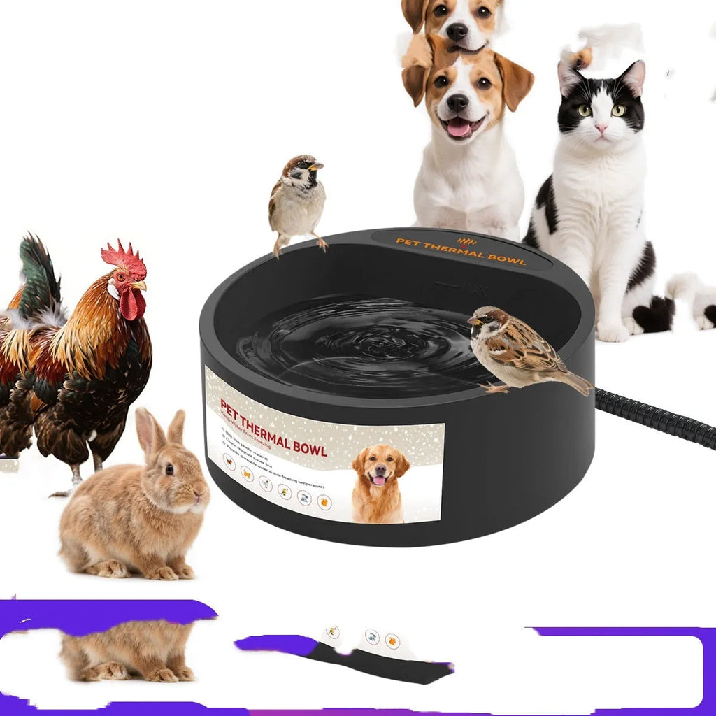 Black ABS plastic electric pet heating bowl with 2.2L capacity for cats and dogs.