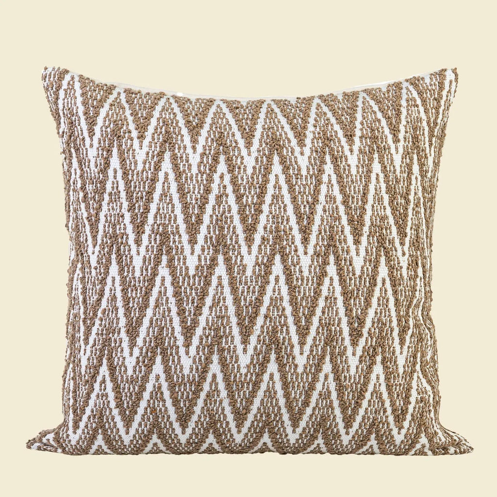 Chinese ancient style Maillard colour square cushion with geometric pattern on sofa