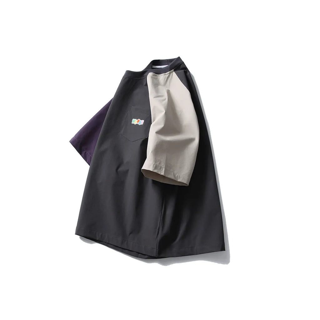 Dark grey men's t-shirt with contrast colour raglan sleeves in loose fit