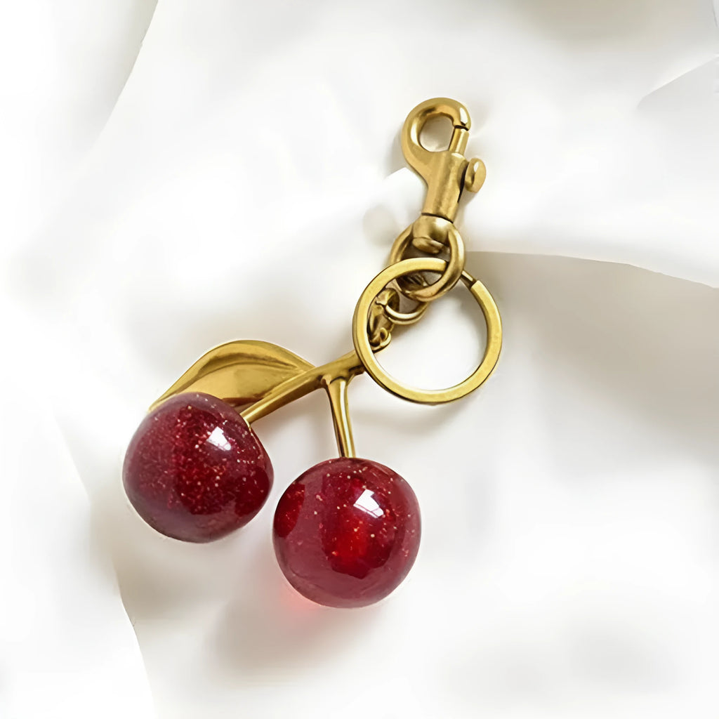 Red zinc alloy keychain with 3D cherry pendant design