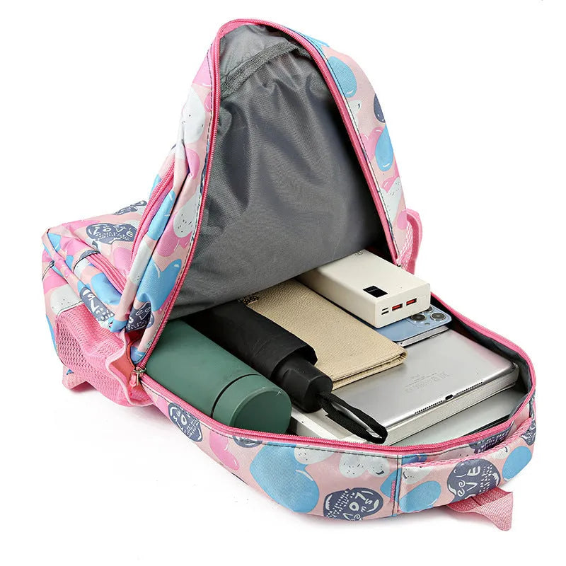Blue student backpack with air pillow straps, made from Oxford cloth.
