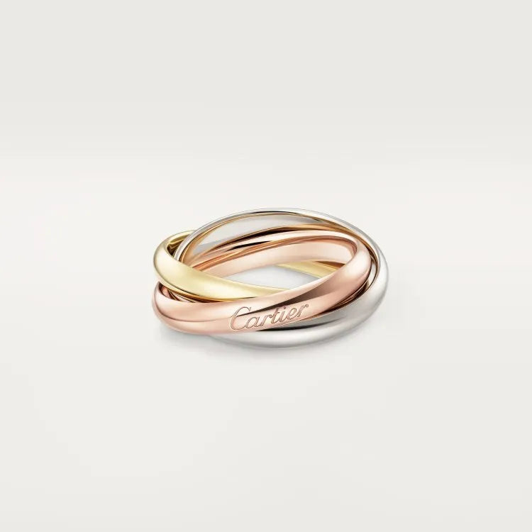 Set of three geometric silver men's rings with full diamond detailing on a U-shaped band.