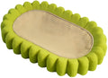 Green oval cat scratcher pad and bed made from sisal, measuring 65cm long.