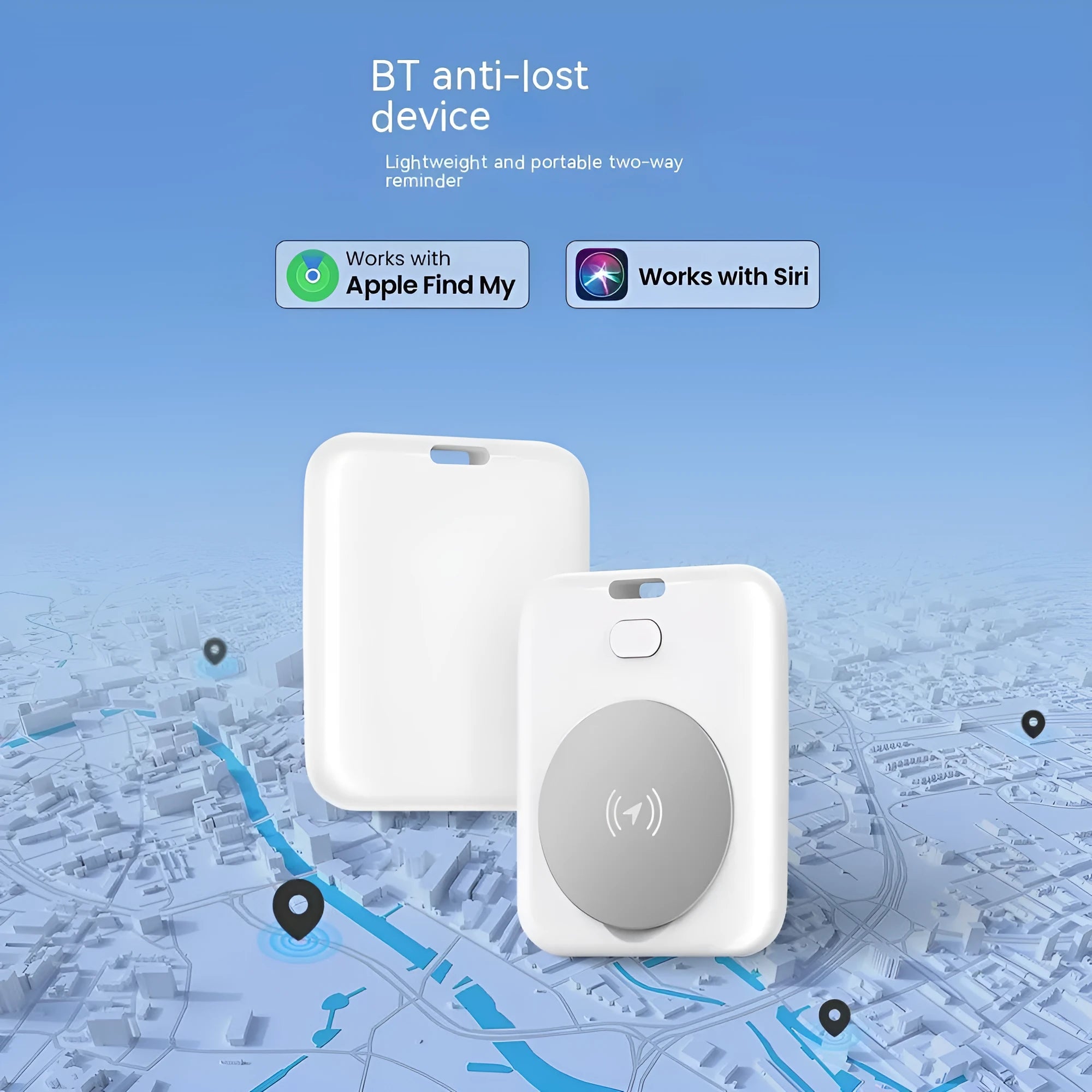 White ABS plastic pet tracking device showing portable attachment method