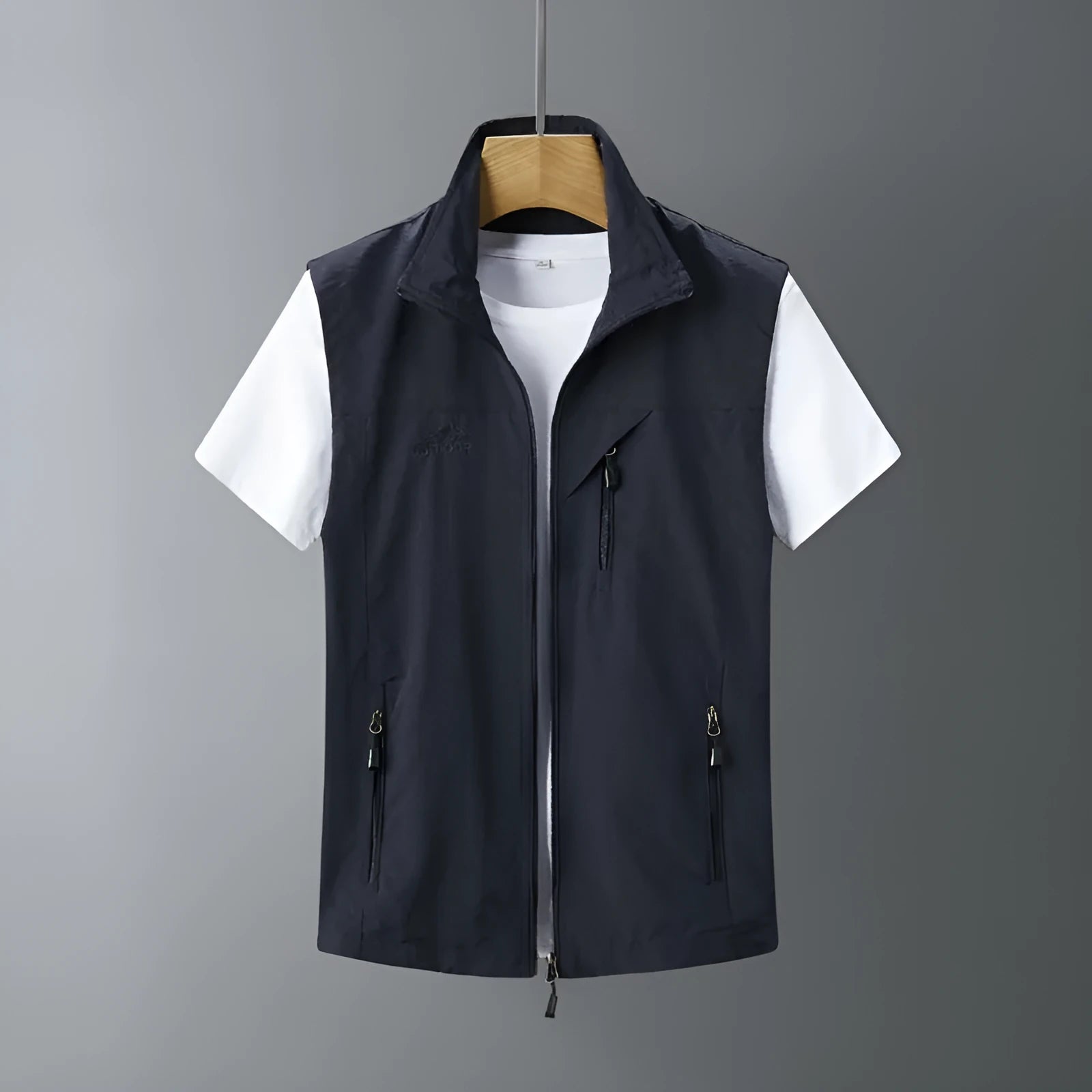 Men's rabbit fur slim fit waistcoat coat with hooded collar in army green colour
