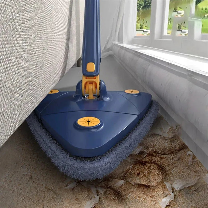 Extendable triangle cleaning mop with 360-degree rotating head and stainless steel pole