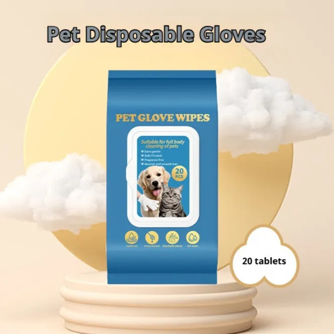 Pack of disposable plastic pet cleaning gloves for cats and dogs