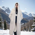 Brown leopard print plus size faux fur coat with 100cm length on female model