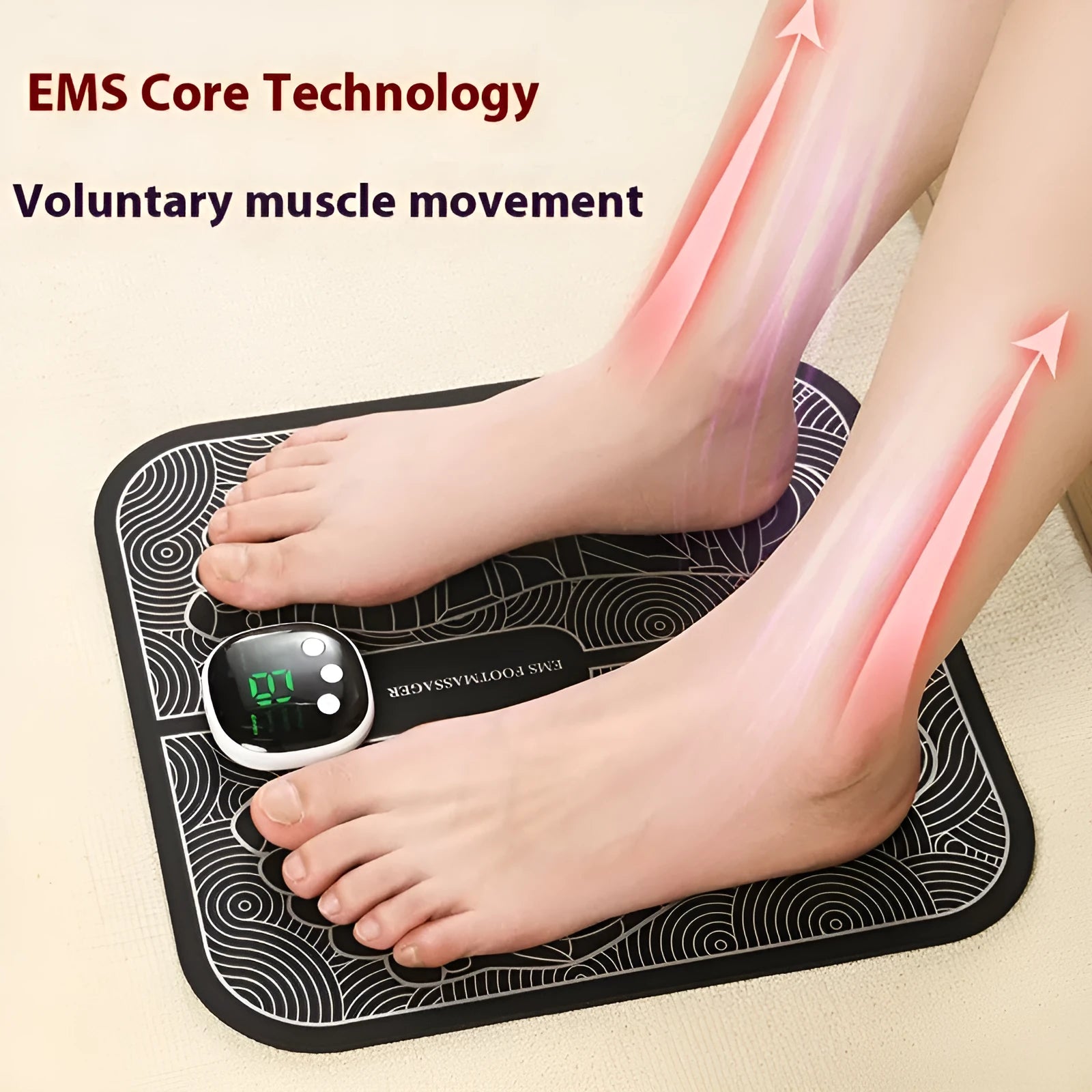 Rechargeable reflexology foot massager mat with remote control and USB charging cable