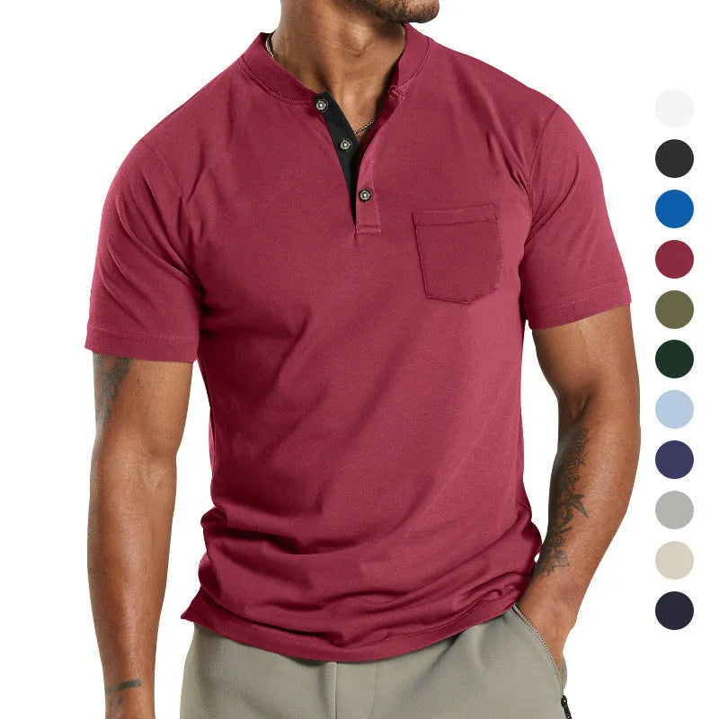 Men's plus size short sleeve casual shirt in polyester with a button chest pocket.