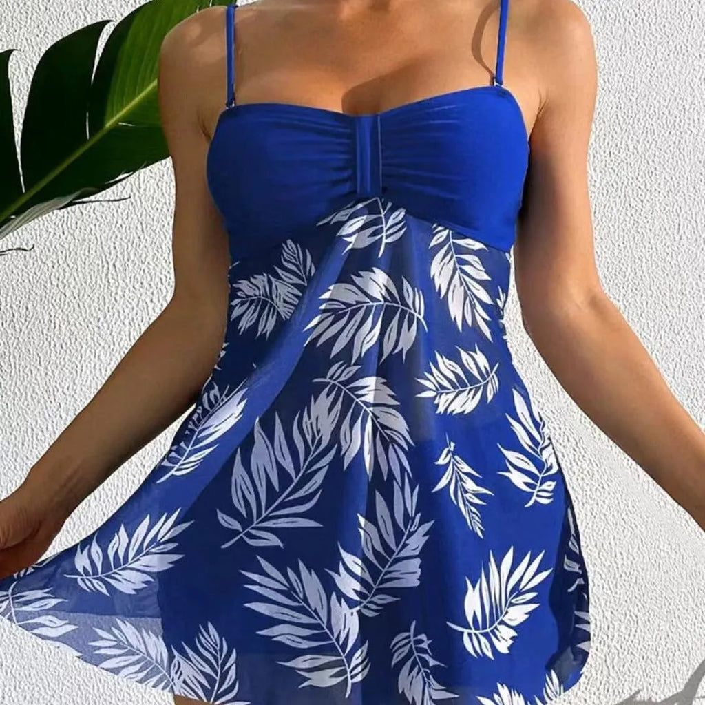 Women's high waist swimsuit split boxers in black, blue, and peacock green with mesh lining.