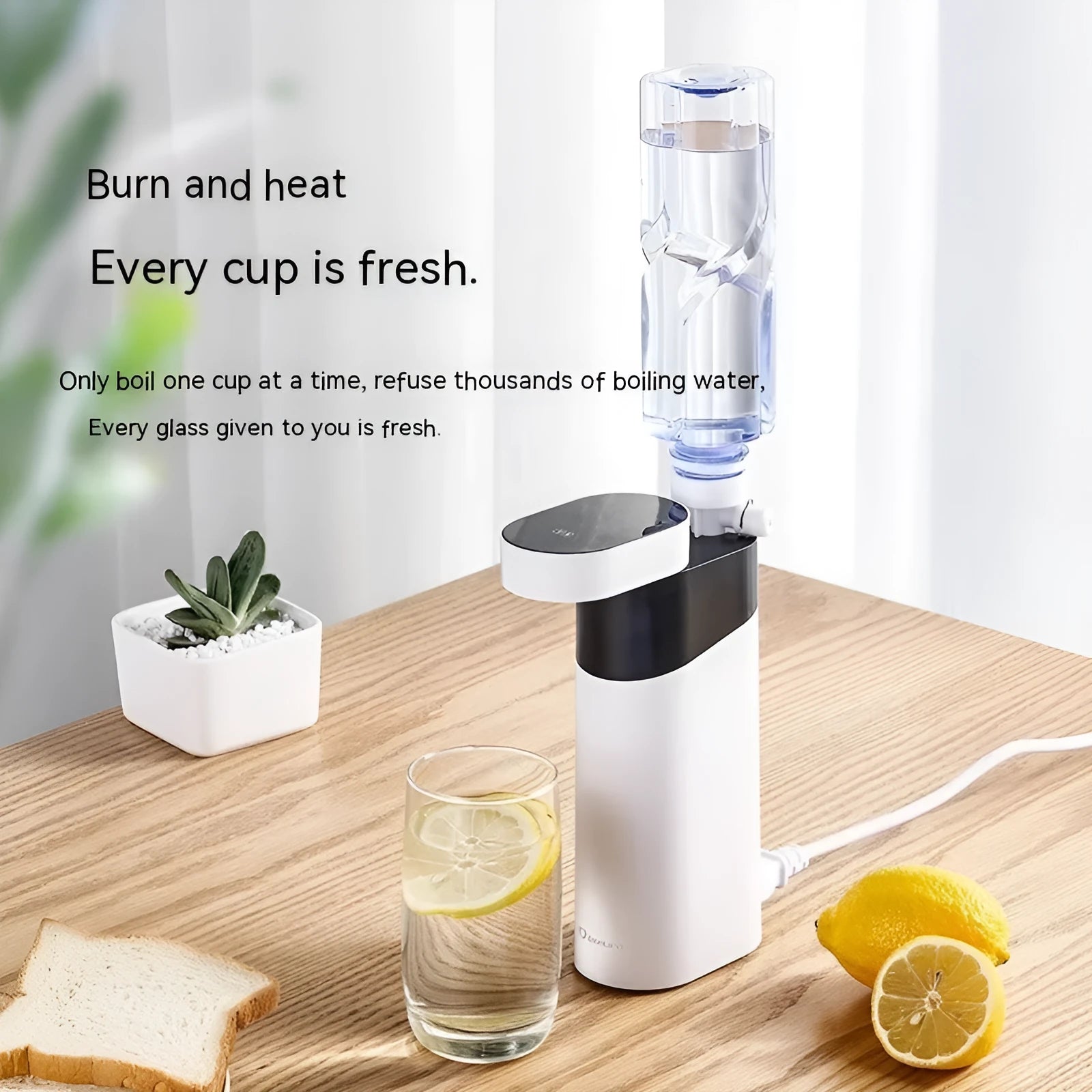 Desktop instant water dispenser with temperature control settings and compact design