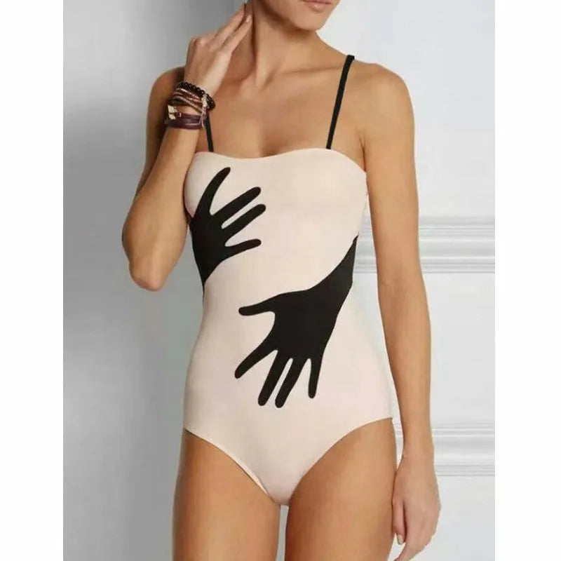 Women's one-piece bikini swimsuit with a gauze skirt in sizes S to XL.