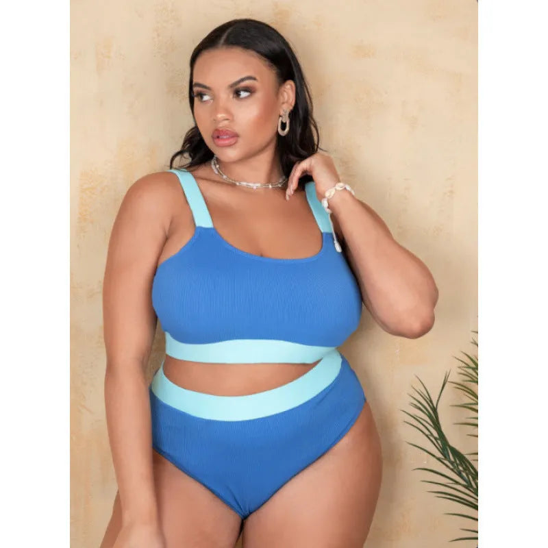 Women's high waist bikini set with triangle top in pure colour