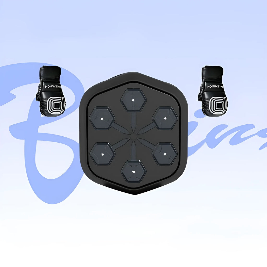 Black smart music boxing machine with Bluetooth connection and boxing gloves