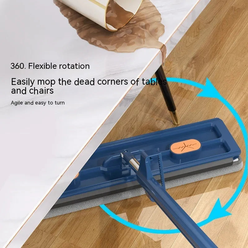 Large flat mop with rotating head and stainless steel handle for floor cleaning