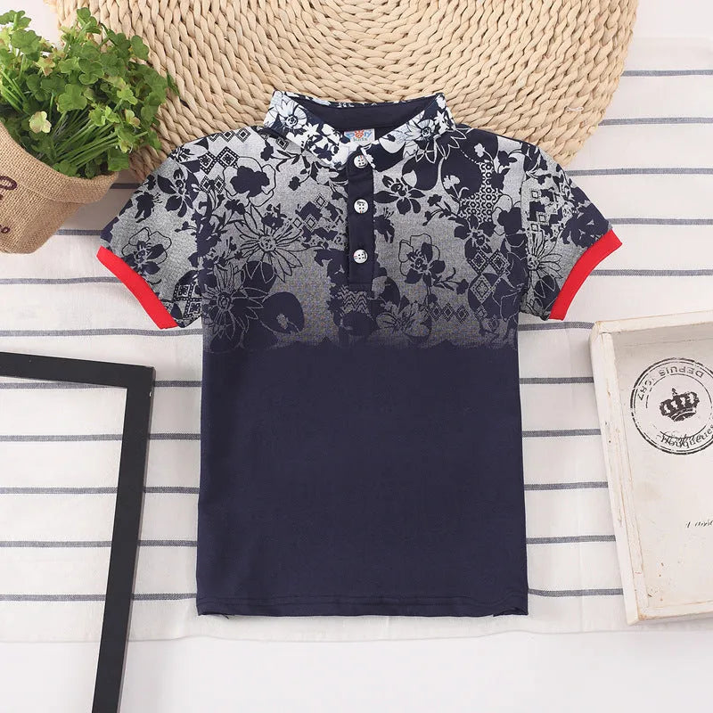 Boys short sleeve cotton lapel collar shirt in solid colours with moisture-wicking fabric