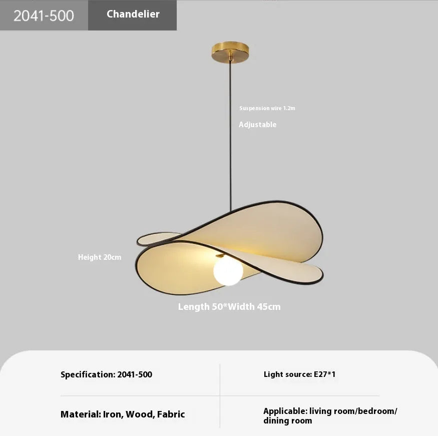 French artistic pendant light with textured fabric potato chip shade in modern simplicity style