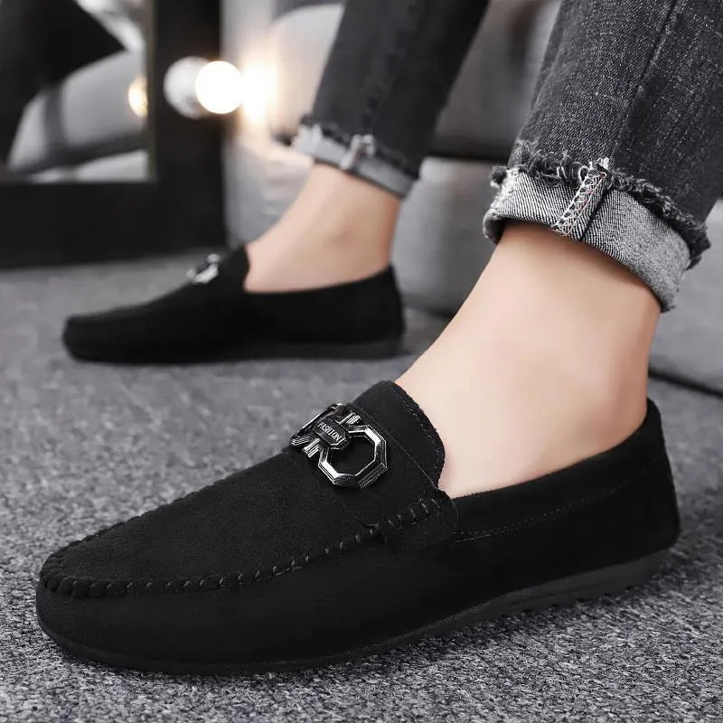Men's black and grey suede casual shoes with a rubber sole.