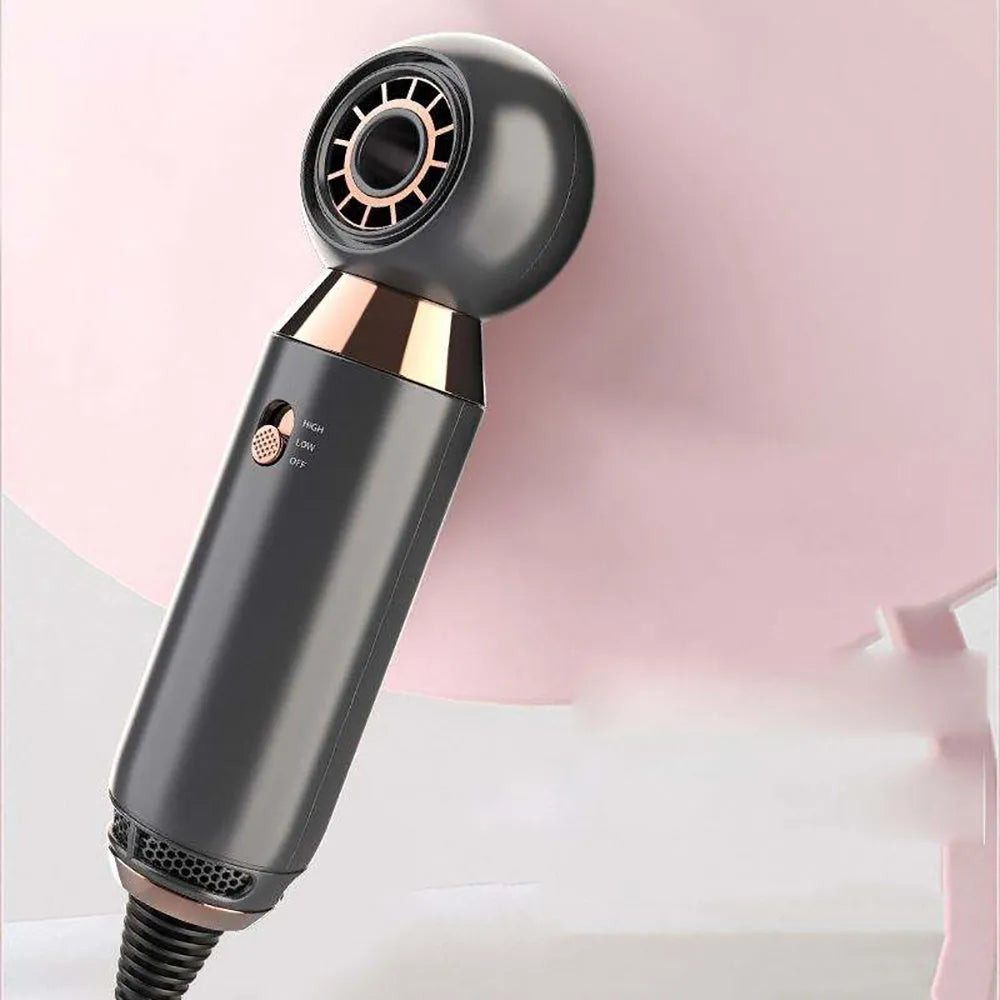 Compact leafless hair dryer with diffuser attachment, measuring 20cm