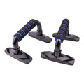 Two I-shaped push up bars with PP sponge foam grips in blue colour for strength training exercises